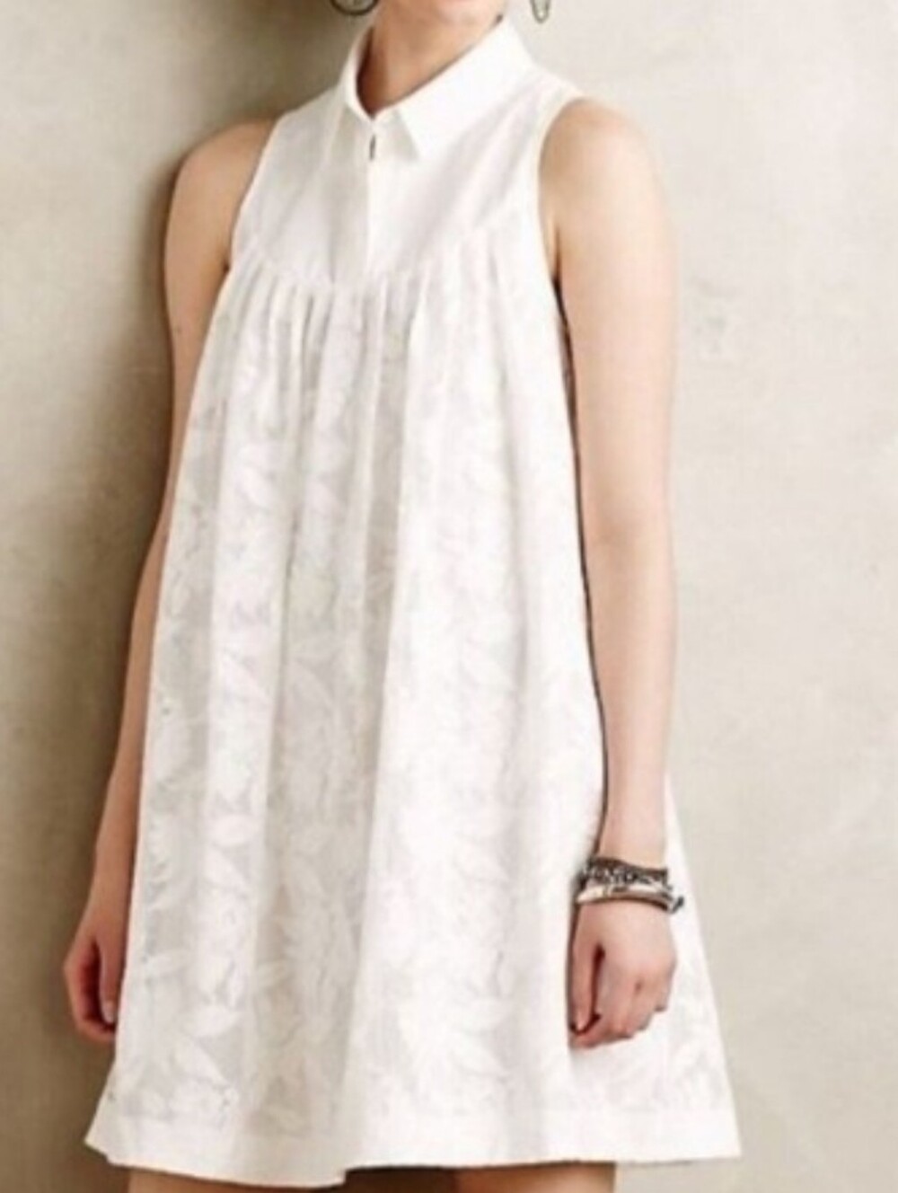 Anthropologie HD in Paris floral lace White Lace Sleeveless Collared Dress Sz M